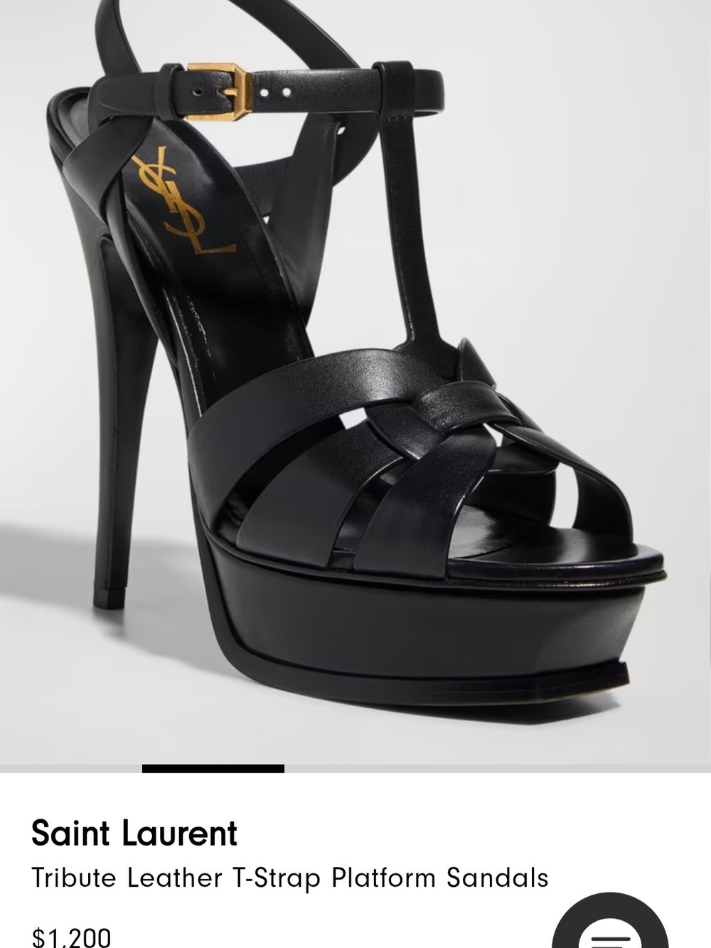 Saint Laurent Black Leather T-Strap Platform Sandals